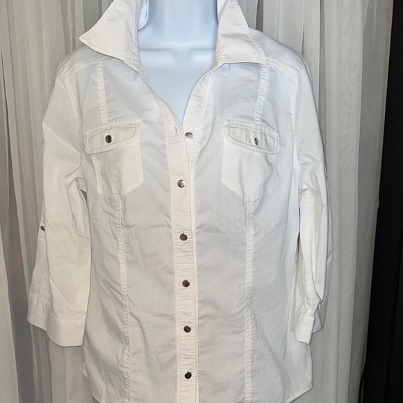 Christopher & Banks White Notched Collar Button Down Shirt - Picture 1 of 6